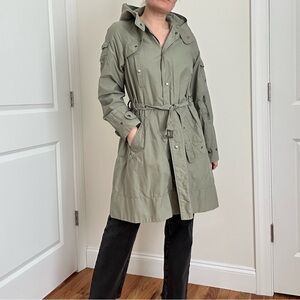 H&M Green Trench Coat with Belt and Adjustable Cuffs